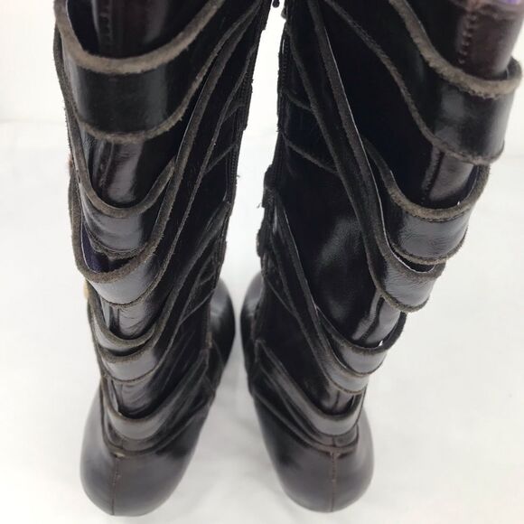Kensie PUNKY Brown Leather Crisscross Button Heeled Victorian Style Boots - Picture 10 of 16